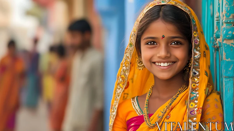 Portrait of Smiling Girl in India AI Image