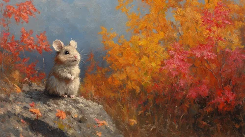 Autumn Mouse on a Rock