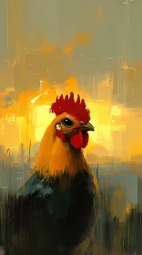 Colorful Rooster in Sunset Art