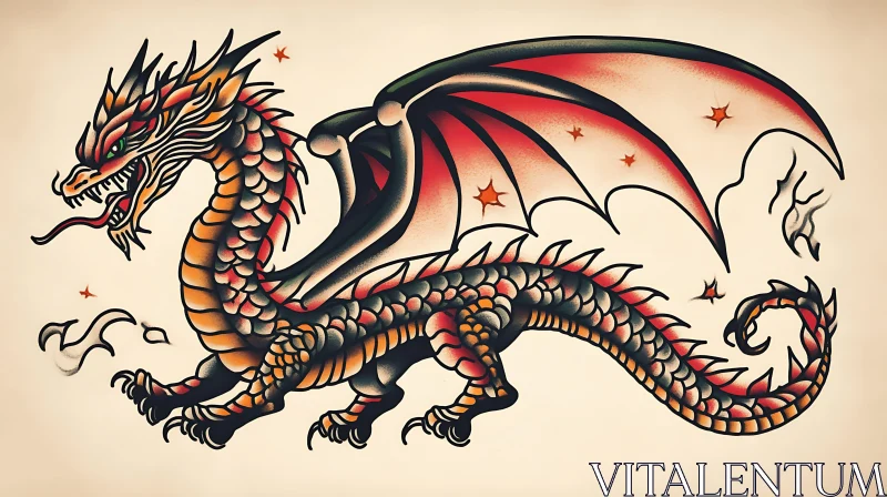 AI ART Bold Dragon Traditional Tattoo Art