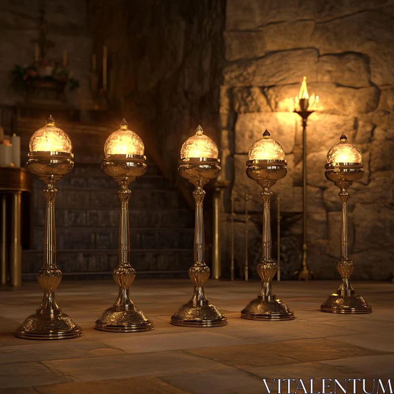 Ornate Candlelight in Ancient Chamber AI Image