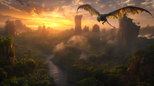 Sunset Dragon in Fantasy World