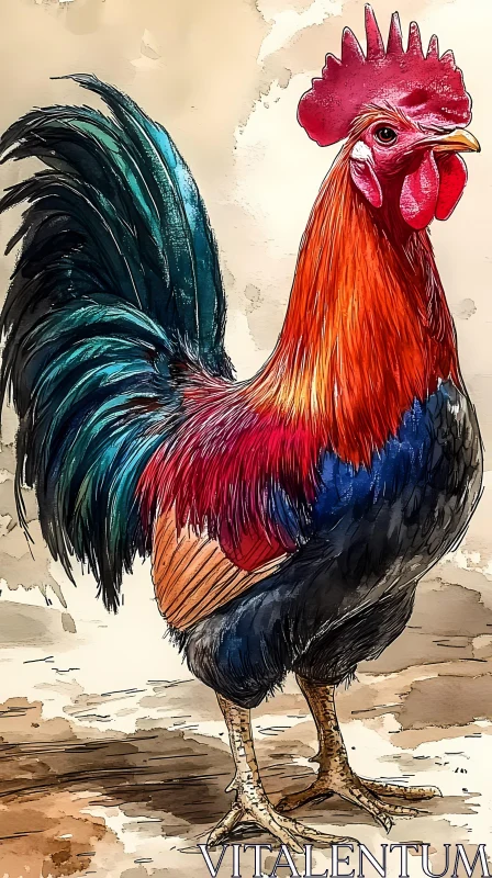 Colorful Rooster Painting AI Image