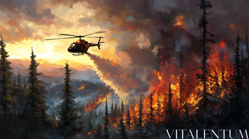 Helicopter Rescuing Forest from Wildfire AI Image