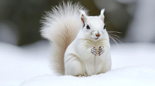 White Squirrel Portrait in Snow