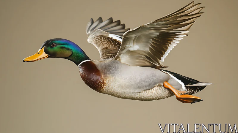 Flying Mallard Duck Close-Up AI Image