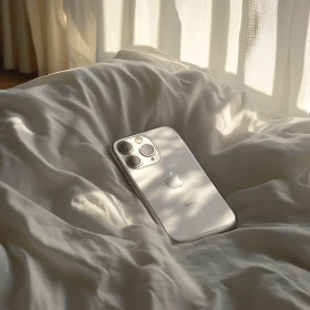 Sleek Smartphone on a Sunlit Bed