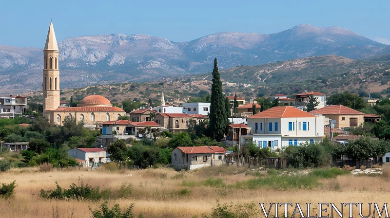 Mountain Village View with Traditional Architecture AI Image