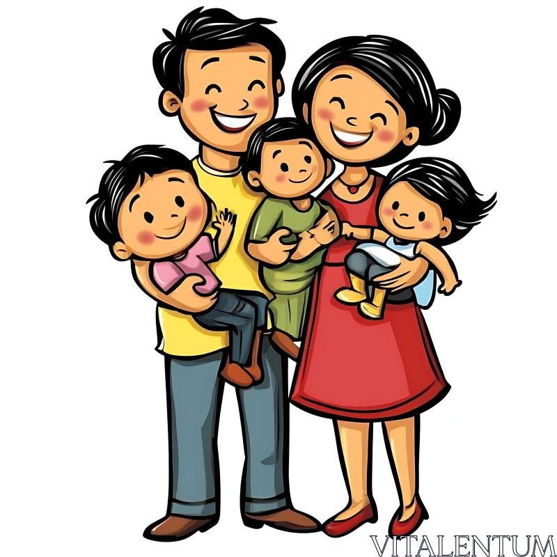 AI ART Cheerful Family Cartoon Illustration