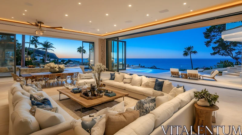 Elegant Living Room Overlooking Ocean AI Image