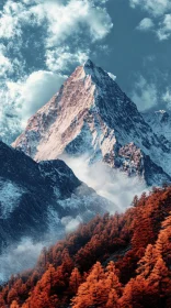 Snow-Capped Mountain with Vibrant Forest