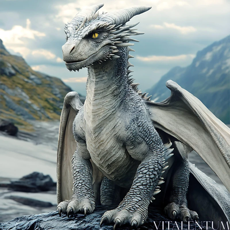 Dragon Perched on Mountain Peak AI Image