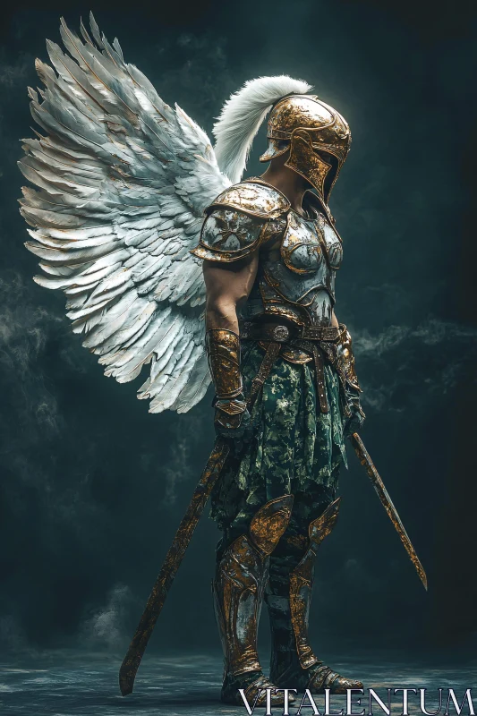 AI ART Winged Warrior Angel with Swords