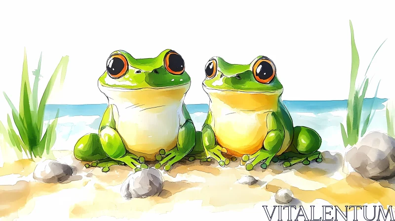 Frog Illustration at the Beach AI Image