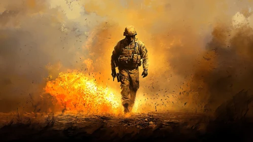 Soldier Amidst Firestorm