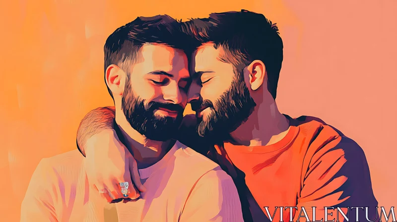 Two Men Embracing in Warm Light AI Image