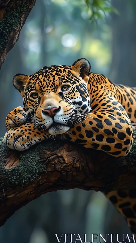 Serene Jaguar in Forest Setting AI Image