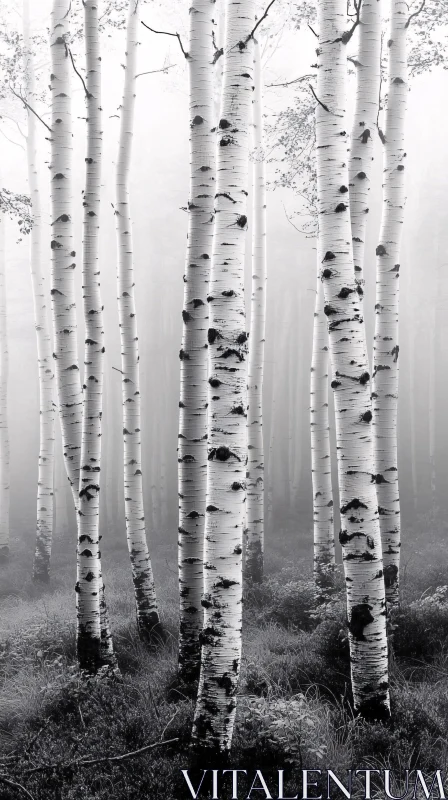 AI ART Misty Birch Tree Forest Scene