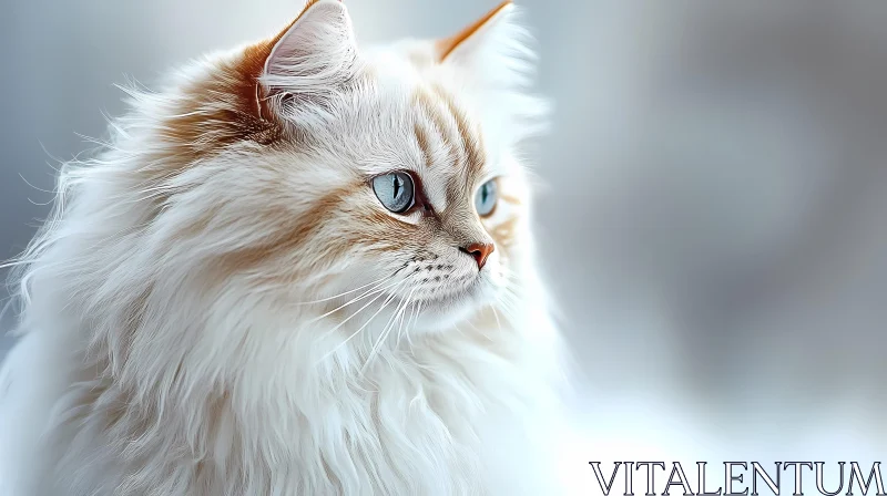 Fluffy White Cat with Gentle Expression AI Image