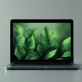 Laptop Displaying Green Leaves Wallpaper