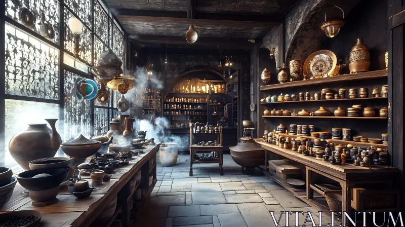 AI ART Artisanal Pottery Studio with Antique Vibe