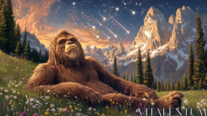 AI ART Sasquatch Gazing at Shooting Stars