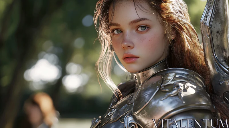 Young Woman in Medieval Armor AI Image