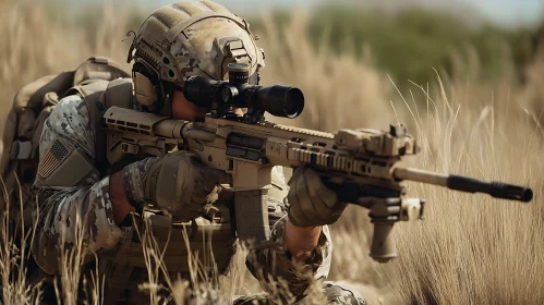 Camouflaged Soldier with Rifle