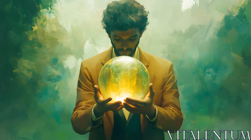 AI ART Mystic Man with Glowing Sphere