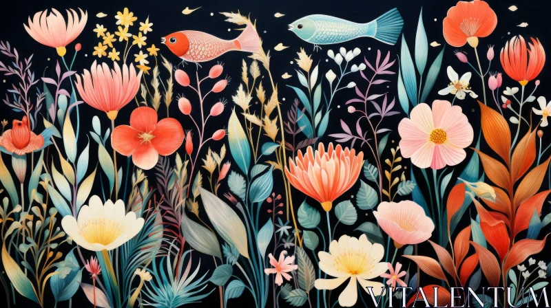 Colorful Flower Garden Illustration | Romantic Moonlit Seascapes AI Image
