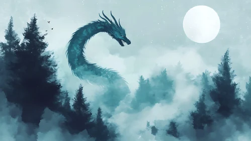 Mystical Dragon Over Forest Landscape