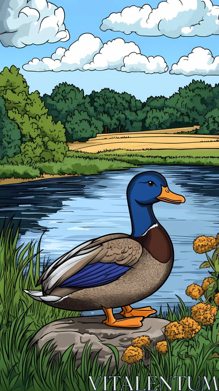 AI ART Serene Duck by the Lake