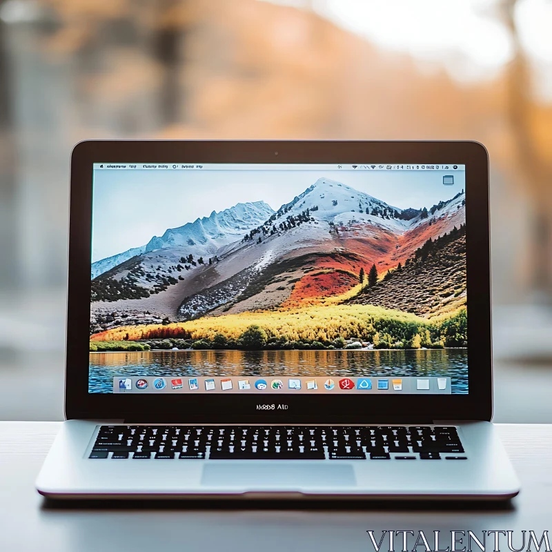 MacBook Featuring Stunning Mountain Scene AI Image