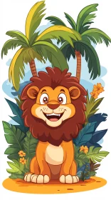 Playful Lion in Lush Foliage