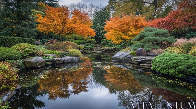 AI ART Peaceful Pond in an Autumn Garden