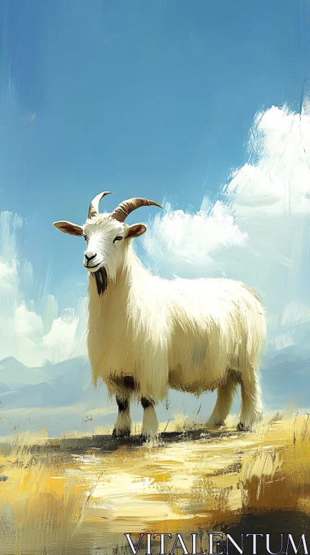 Goat Portrait Against Blue Sky AI Image