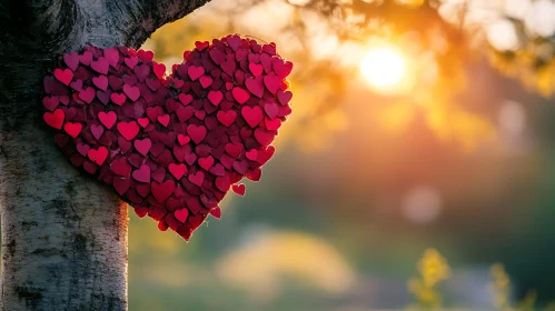 Red Heart on Tree Trunk Sunset