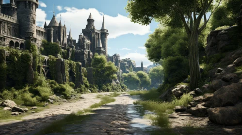 Enchanting Fairytale Castle Amidst Forest - Dreamlike Landscape Rendering