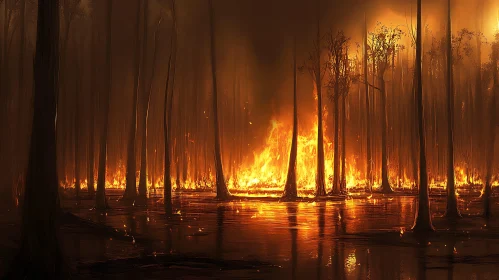 Blazing Forest Fire at Dusk