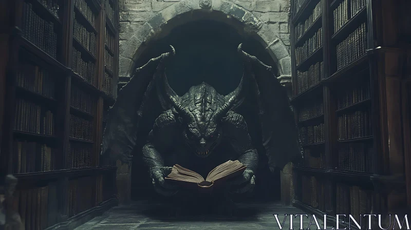 AI ART Scholarly Dragon in Library Scene