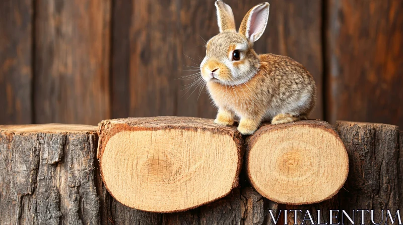 Cute Rabbit Resting on Timber AI Image