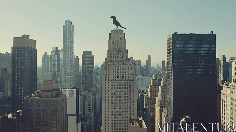 Urban Bird Perched on City Building AI Image