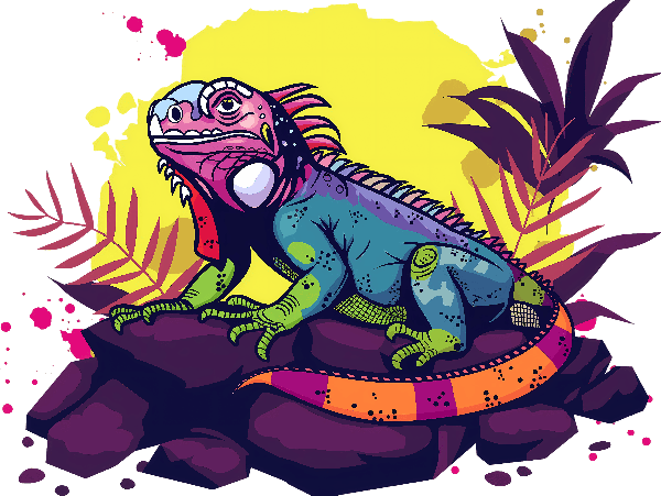 Vibrant Iguana T-Shirt Design with Tropical Flair POD Design