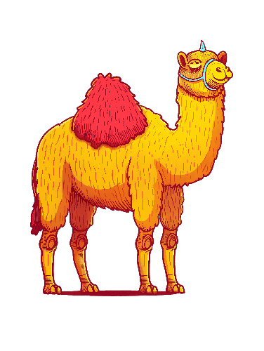 Friendly Cartoon Camel Illustration on Transparent Background POD Design