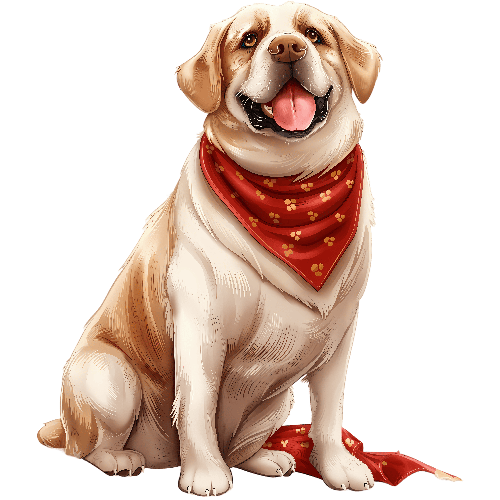 Golden Retriever Cartoon Illustration with Red Bandana POD Design