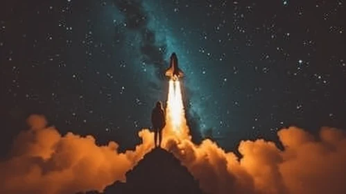 Incredible Spaceship Launch in Dark Teal and Dark Brown