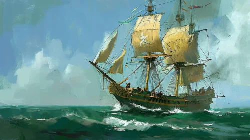 Powerful Painting of a Sailing Ship Battling Stormy Seas