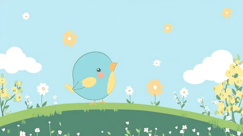 Cartoon Bird with Flowers