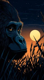 Gorilla Silhouette in Twilight