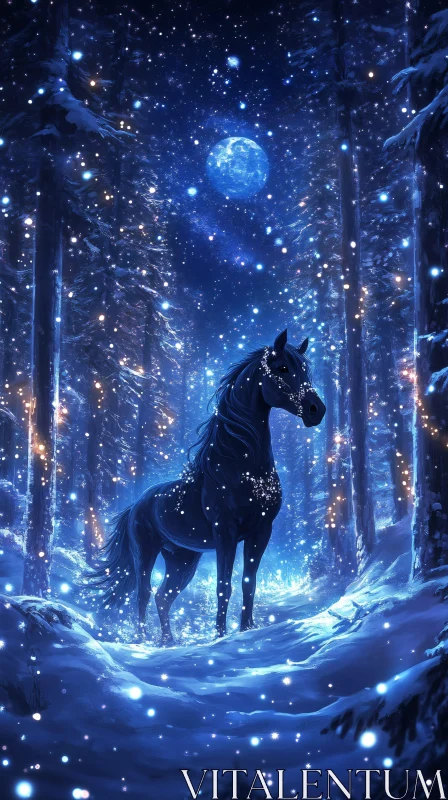 Celestial Equine in Winter Woods AI Image